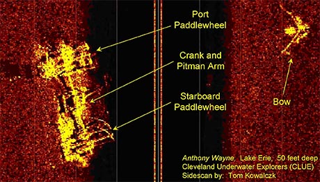 Sidescan sonar image of the wreck of the Anthony Wayne.