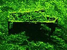 Sidescan sonar image of small South Bass Island barge.