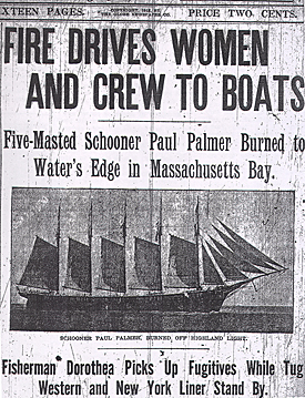 Newspaper headline reporting the sinking of the unlucky Paul Palmer.