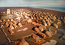 A reconstructed image of Walraversijde in the museum of underwater archaeology in Raversijde.