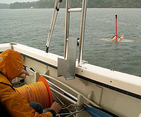 Deployed Gradiometer and cable spool on research vessel.
