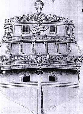 A contemporary print from the Muse de la Marine in Paris shows the stern section of the Hazardous.