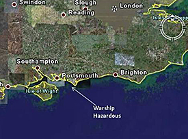 Approximate location of the site off the south coast of England.