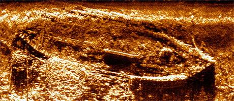 Side scan record of the Barrett Bay coal barge (Keyes Wreck). 