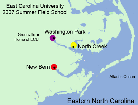2007 ECU Fall field school site locations.