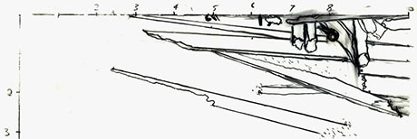 Drawing of a section of the Padgett vessel on Mylar.