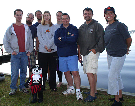 The 2006 Pamlico River Crew left to right: Adam Friedman, Joe Hoyt, Jolly Roger, Mark Keusenkothen, Tricia Dodds, Amy Leuchtmann, David Stewart, Calvin Mires, Michelle Damian.