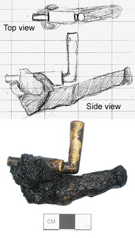 Field sketch and photo of spigot found on site.