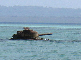 One of two exposed US tanks in Garapan Lagoon.