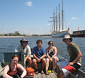 Crew visits the Spanish tall ship, the Elcano on Tuesday.