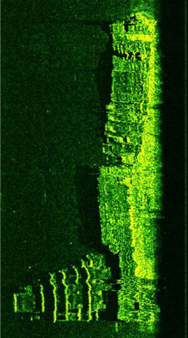 Sidescan sonar image of wooden construction platform (Sidescan by David VanZandt / CLUE).