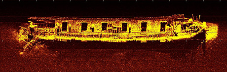 Sidescan sonar image of schooner-barge Dundee.