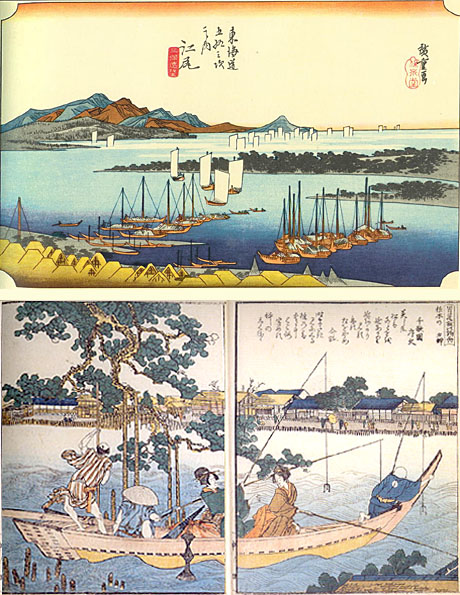 Ejiri by Ando Hiroshige and Sumida Rivers at a Glance by Katsushika Hokusai.
