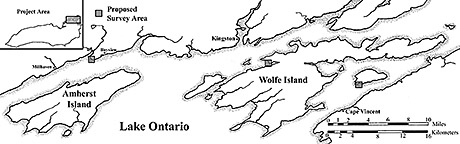 Survey areas for the 2008 Lake Ontario Maritime Cultural Landscape Project.
