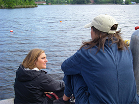 A reporter talking to Crew Chief Michelle Damian about what we had been finding.