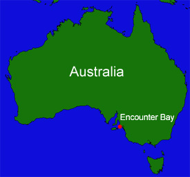 Map showing location of Encounter Bay in southern Australia.