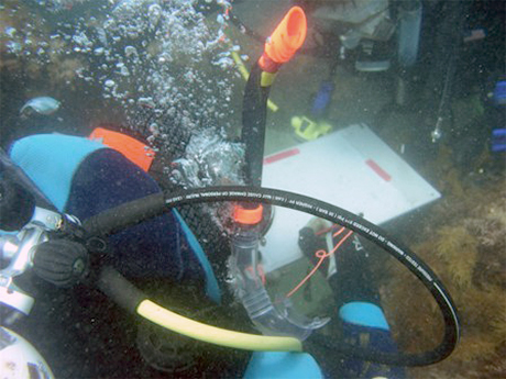 Najat and Mark recording the bow section of <em>Star of Greece</em>.