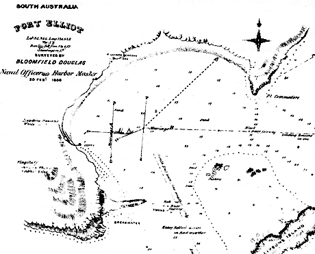 1856 Map of Port Elliot surveyed by Bloomfield Douglas.