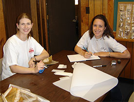 At the conservation lab, Trish and Amy cataloging and recording artifacts.