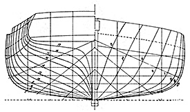 Body plan of the 19th-century Chesapeake Bay  oyster schooner Sunny South.