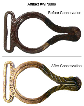 Conservation shows detail of suspender buckle.