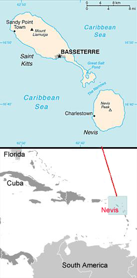Map of Nevis.