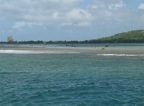 Broad, flat reef outside of Garapan Lagoon.
