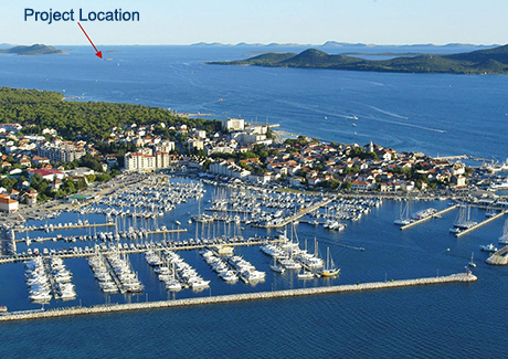 Biograd na moru, Croatia, and the Gnalic shipwreck site location indicated by the red arrow.
