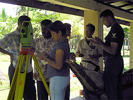 Setting up the Total Station before shooting in the points. 