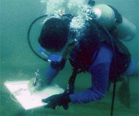 Rasika drawing parts of the shipwreck.