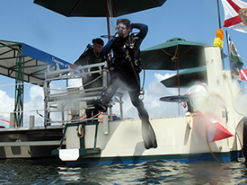 Diving operations in Pensacola Bay off UWF Barge.